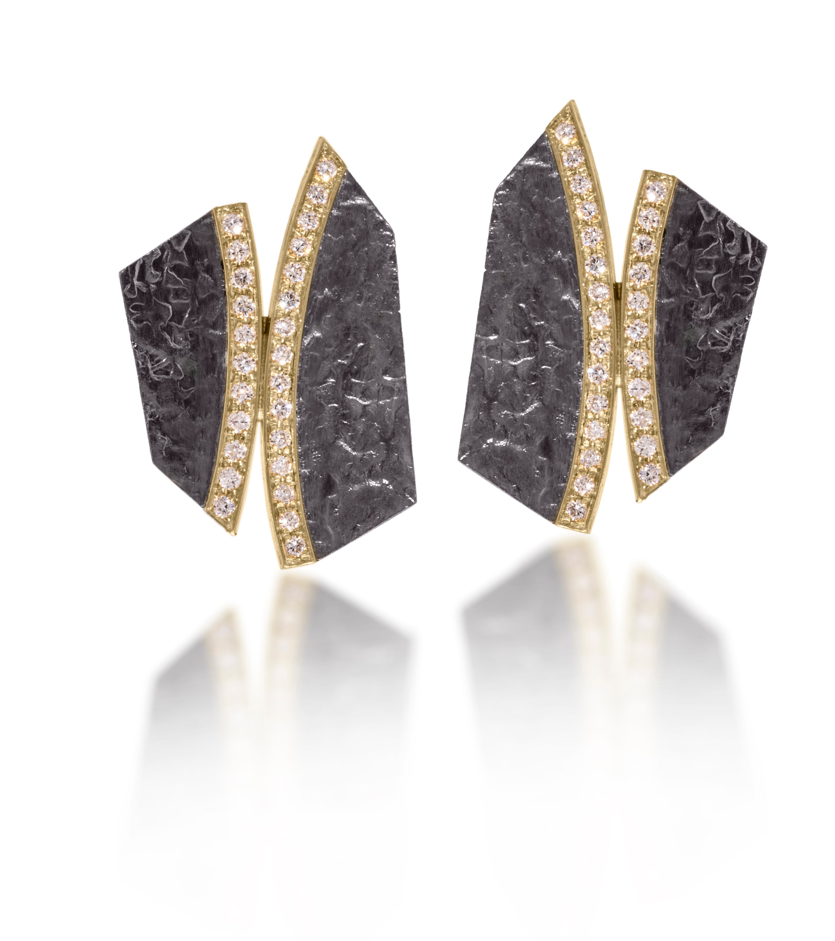 Cyclone E13 Earring - Oxidized Silver, 18K Gold, Diamonds | Elizabeth Garvin Fine