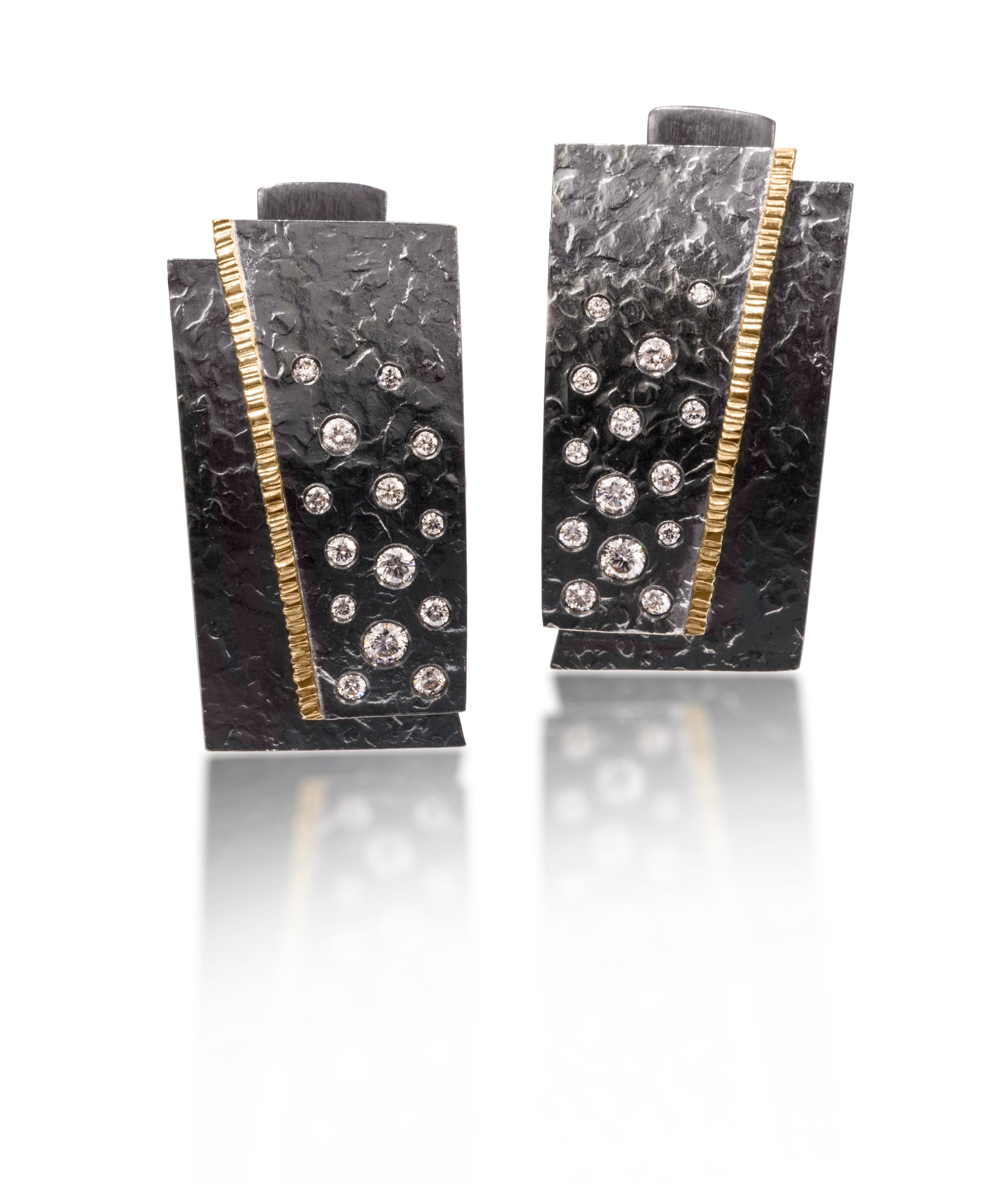 Cyclone Earrings E6-AU-WHITE, Gold & Diamonds on Oxidized Silver | Elizabeth Garvin Fine Jewelry