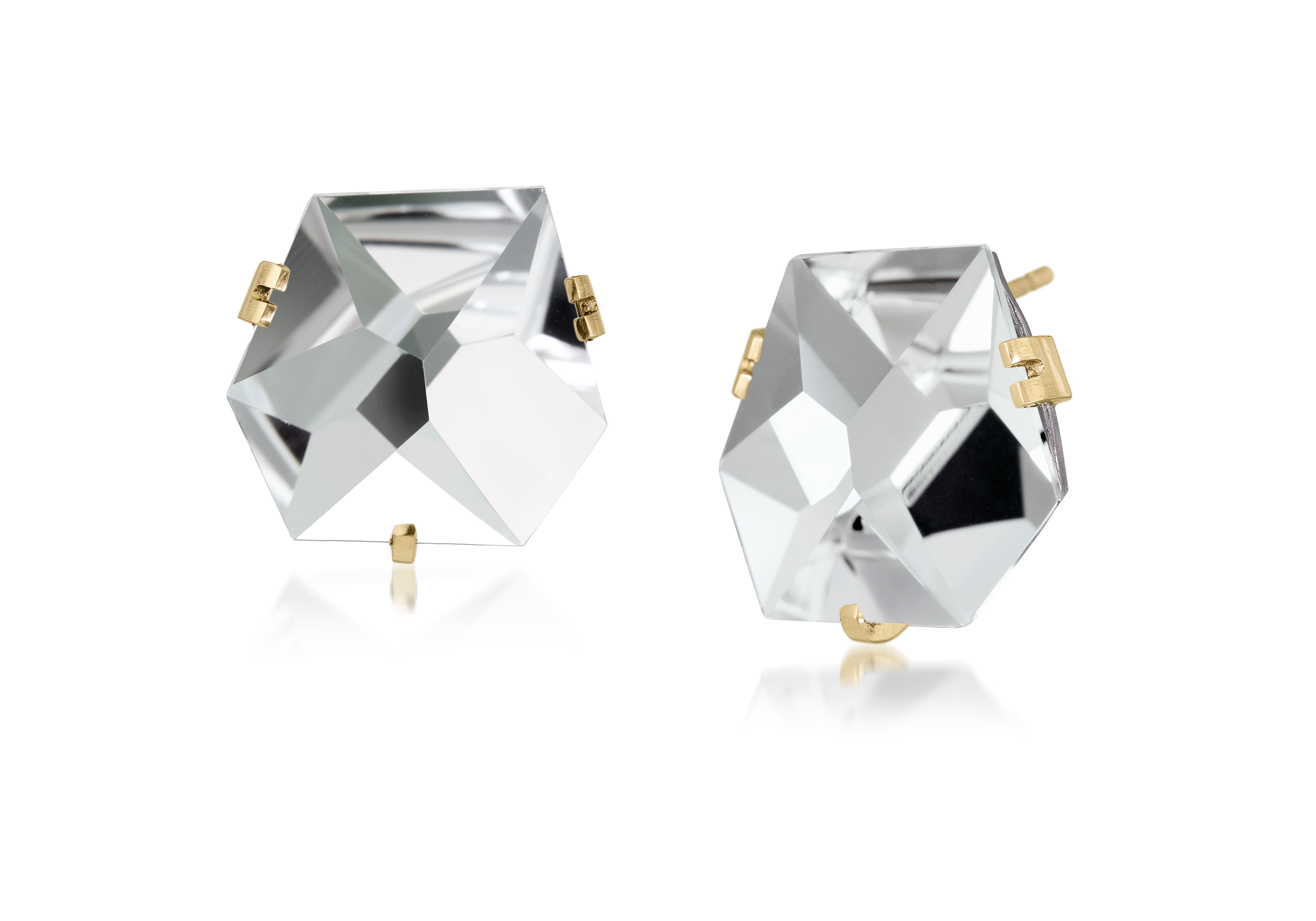 This medium Facet earring of natural gemstone is set in oxidized sterling and 18k gold. Unique, hand cut faceted chunks of natural gem are prong set in 18k prongs with 14k posts and large backings. 25.0+ tcw.
